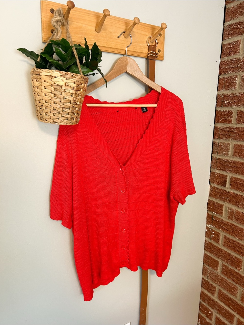 Vibrant Red V-Neck Button Front Women's Sweater